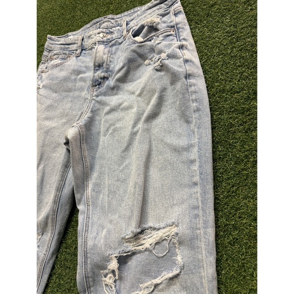 American Eagle Jeans Womens 12 Blue Cotton Denim 5-Pocket Distressed Wide Leg‎ - Picture 2 of 7